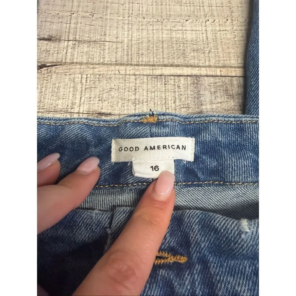 Good American Good Curve Straight Jeans GCS144T High Waist Distressed Size 16